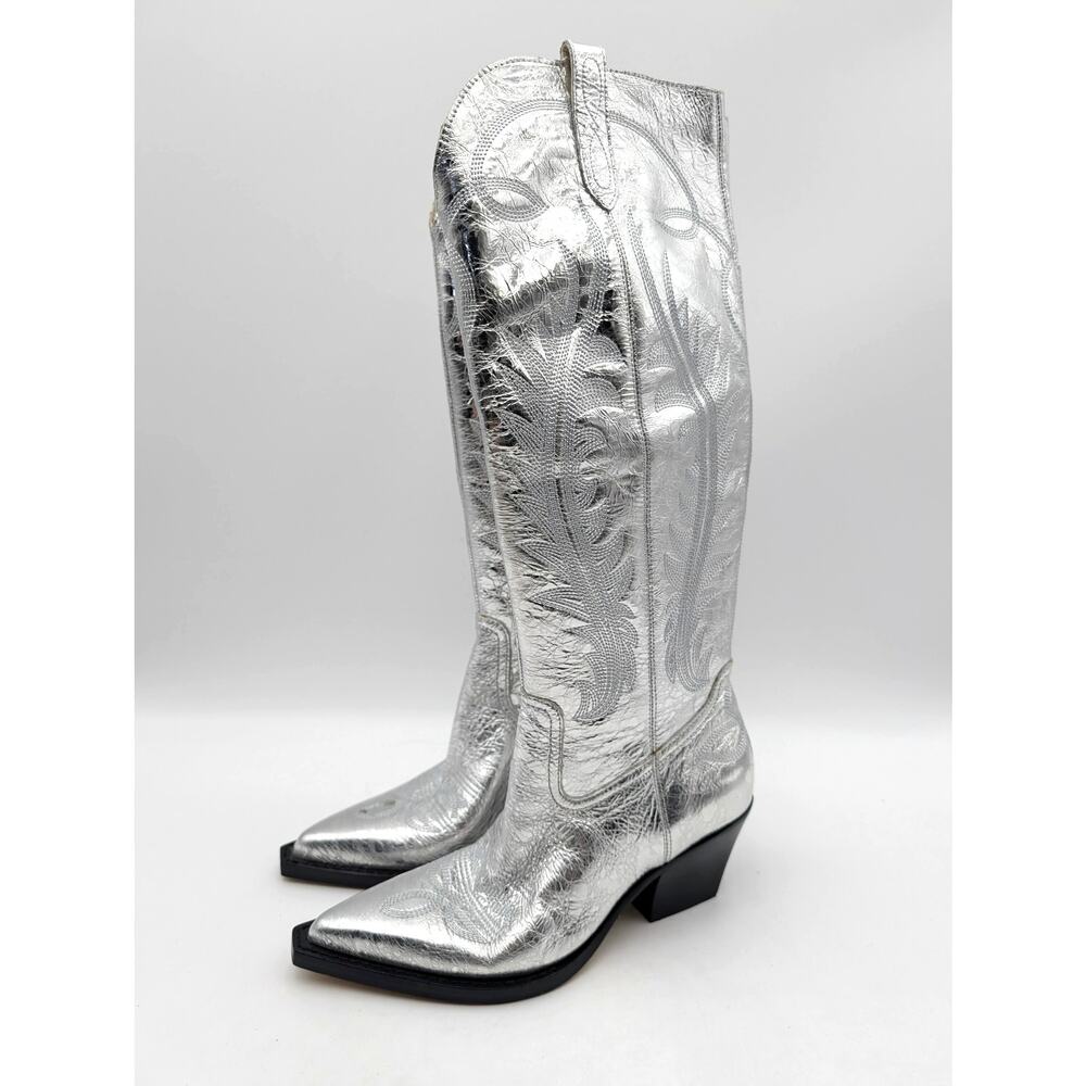 Dolce Vita Ryatt Clip Toe Western Boots Side Zip Women's Silver Size US6 EU36.5